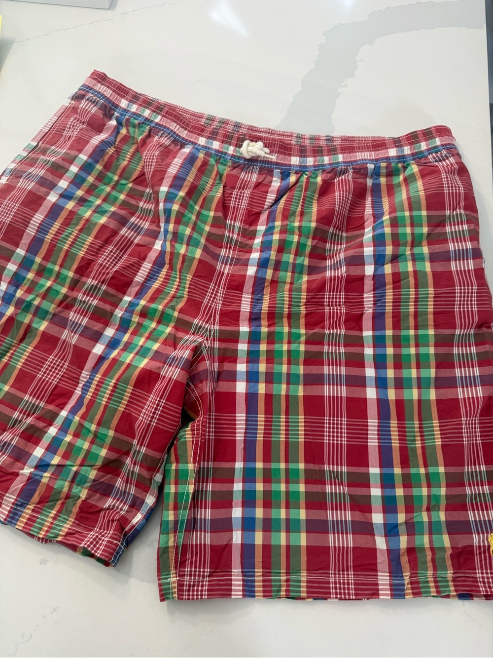 Polo by Ralph Lauren Red Plaid Hybrid Shorts with Multicolor Stripe